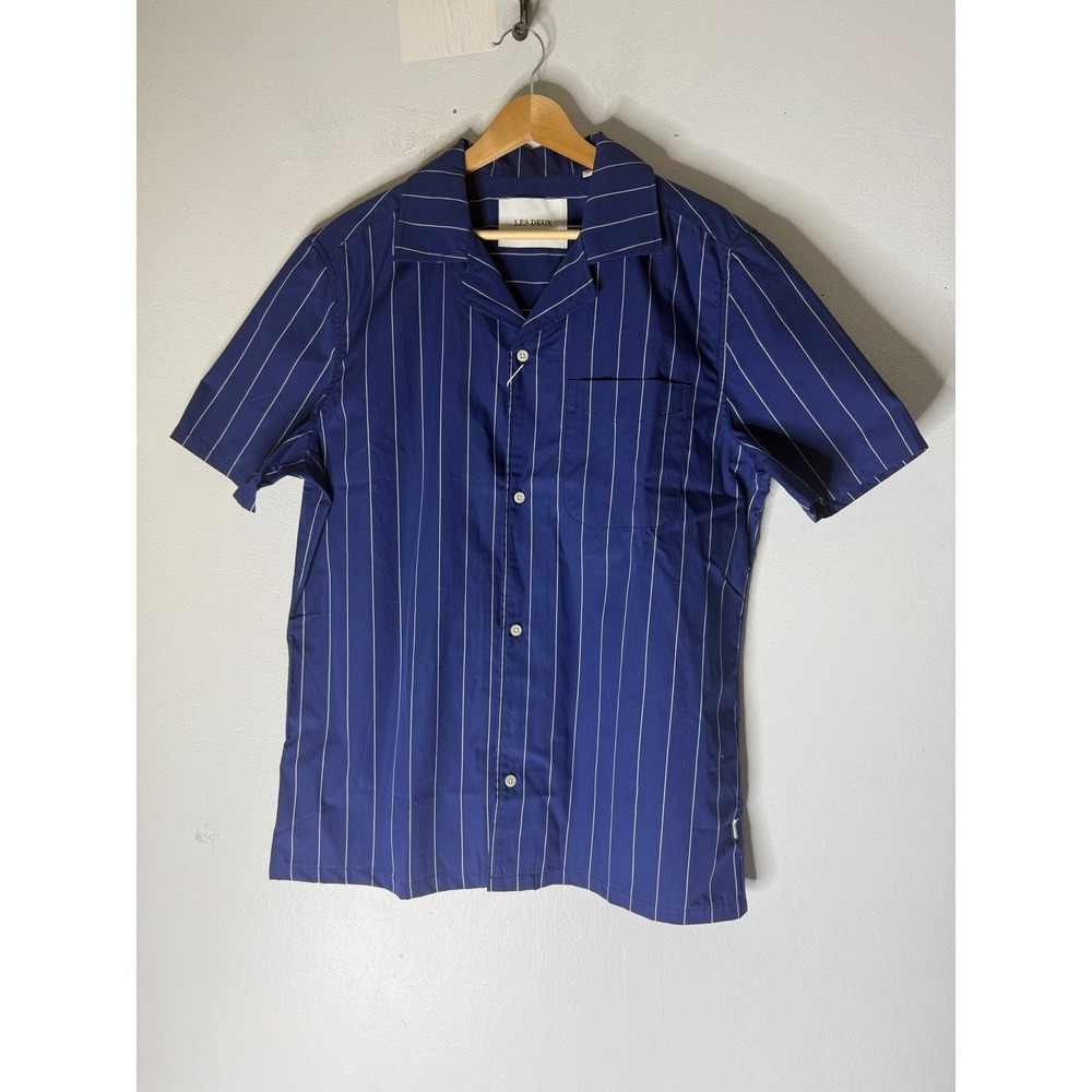 Les Deux pinstripe Short Sleeve Button Up Camp Collar Shirt Size Medium